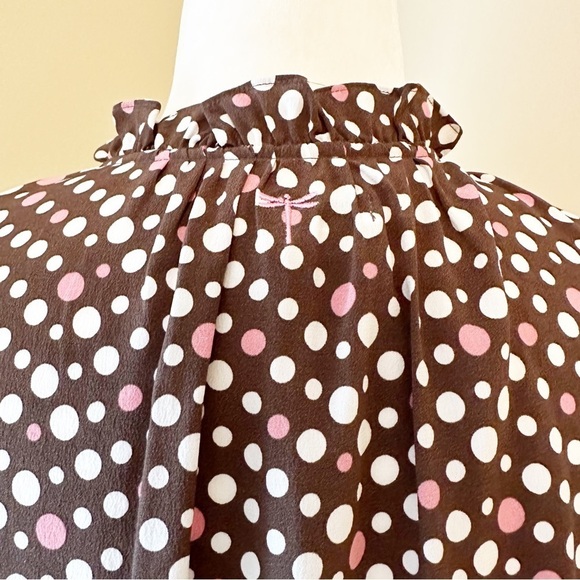 Tyler Boe 100% Silk Polka Dot Ruffle Neck Top - Medium - Picture 5 of 15